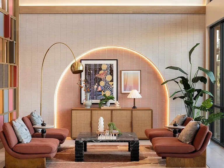 Layered textures, desert-inspired hues, and inviting seating_curated spaces to gather at Modera Rio Salado.