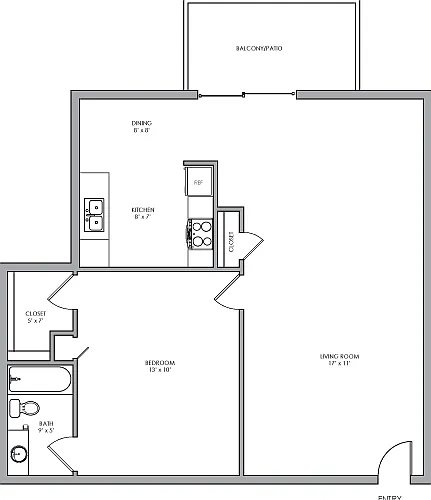 One-Bedroom, One-Bathroom 2D Floor Plan Layout One-Bedroom, One-Bathroom 2D Floor Plan Layout