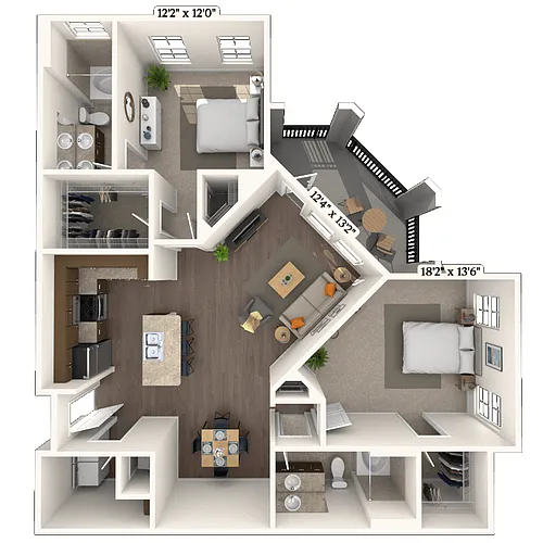 Floor plan Traditional 2x2 1200 SF