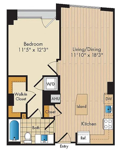 Floor plan 1 Bed 1 Bath-A4a