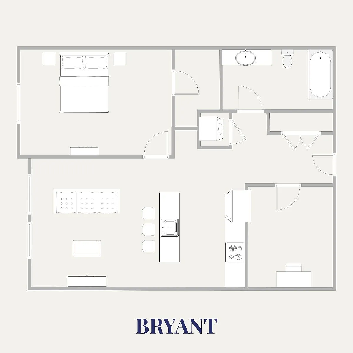 Floor plan Bryant 1 Bedroom 1 Den