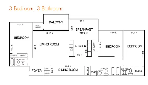 Floor plan 3 Bedroom 3 Bath Contemporary
