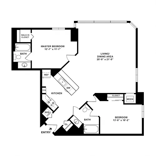 Floor plan 2 Bed/2 Bath-B08R