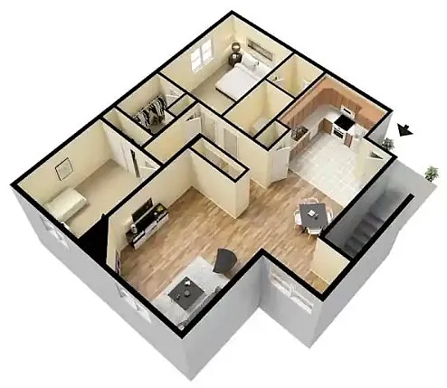 Floor plan 2 Bedroom and Half Bath