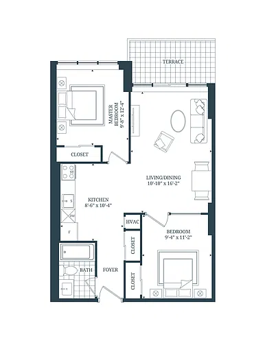 Floor plan 2 Bedroom 2 Bed 1 Bath 15