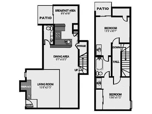 Floor plan 'G' - Extra Large 2 Br Townhouse with Fireplace