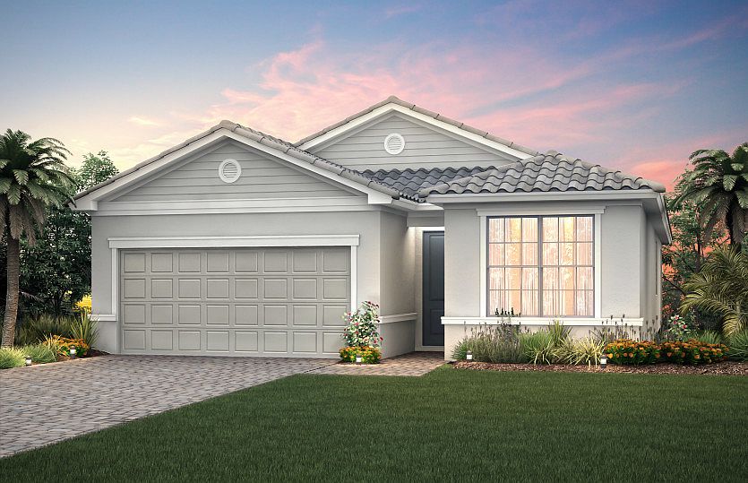 The Fox Hollow, a single-story family home with a 2 car garage, shown with Home Exterior FM2A