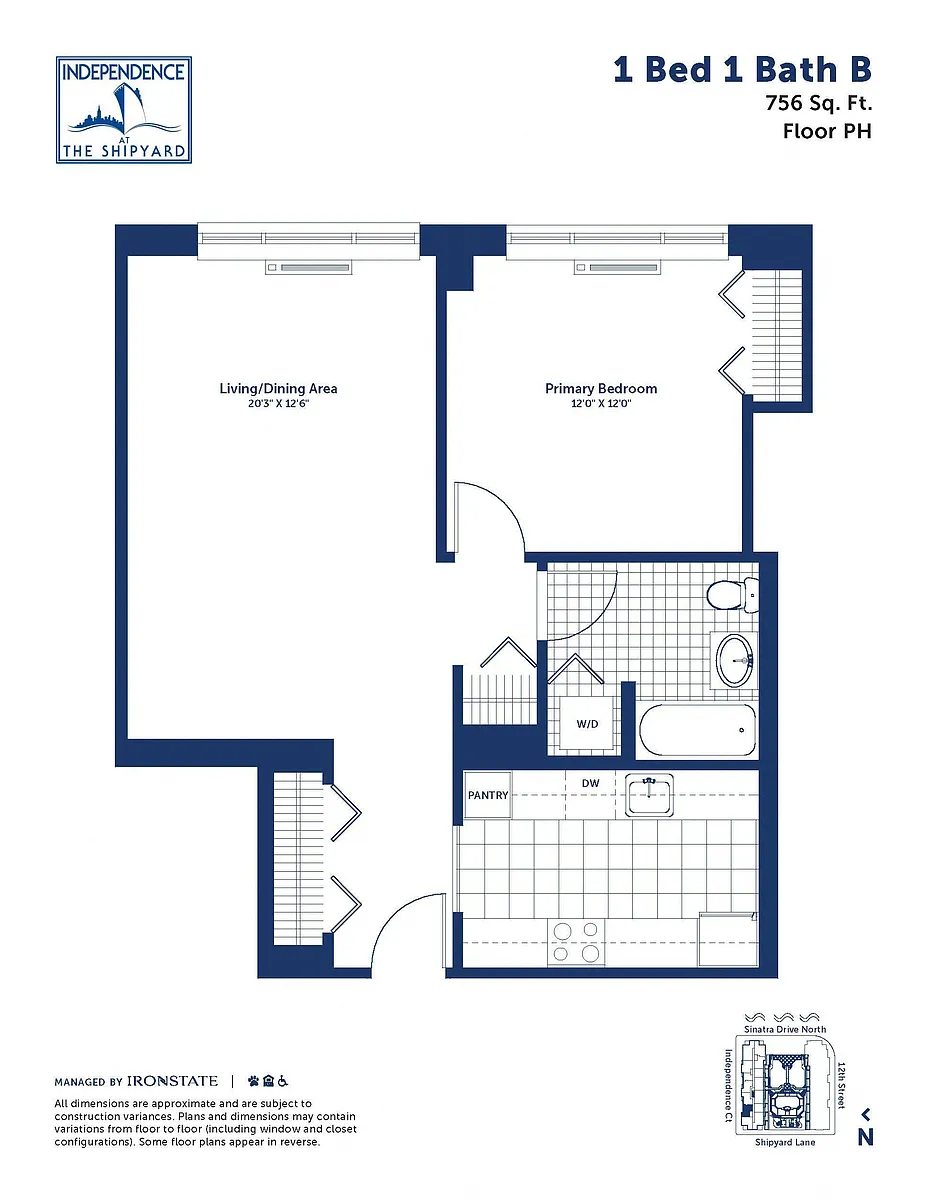 Floor plan 1 Bed 1 Bath B