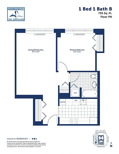 Floor plan 1 Bed 1 Bath B