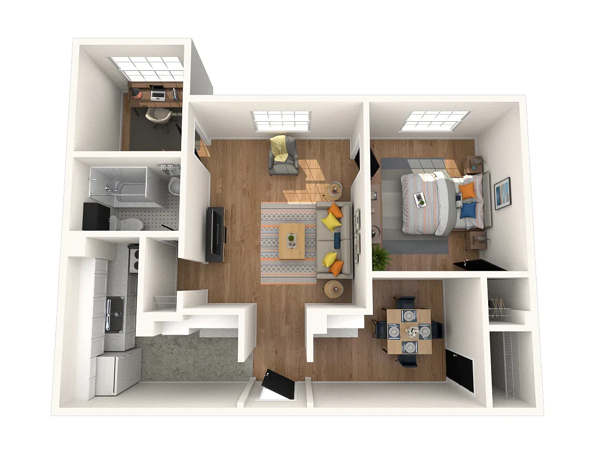 Floor plan One Bedroom North Facing With Sun Room