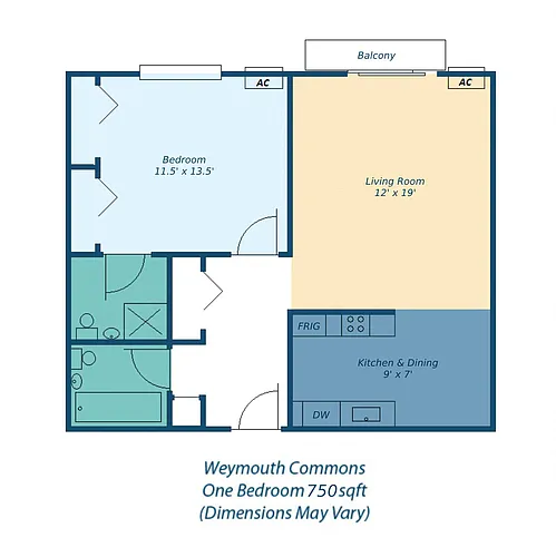 Floor plan One Bedroom Two Bath