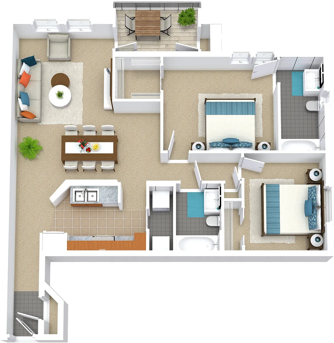 Floor plan 2x2 1020sf Classic - B3