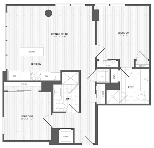 Floor plan 2 Bed/2 Bath-E East Medley
