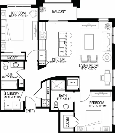 Floor Plan 2C | Wells Street Station | Apartments in Delafield, WI Floor Plan 2C | Wells Street Station | Apartments in Delafield, WI