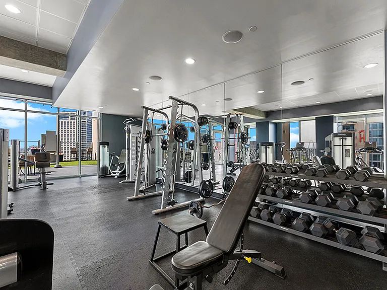 Ample cardio and weight equipment and separate yoga studio