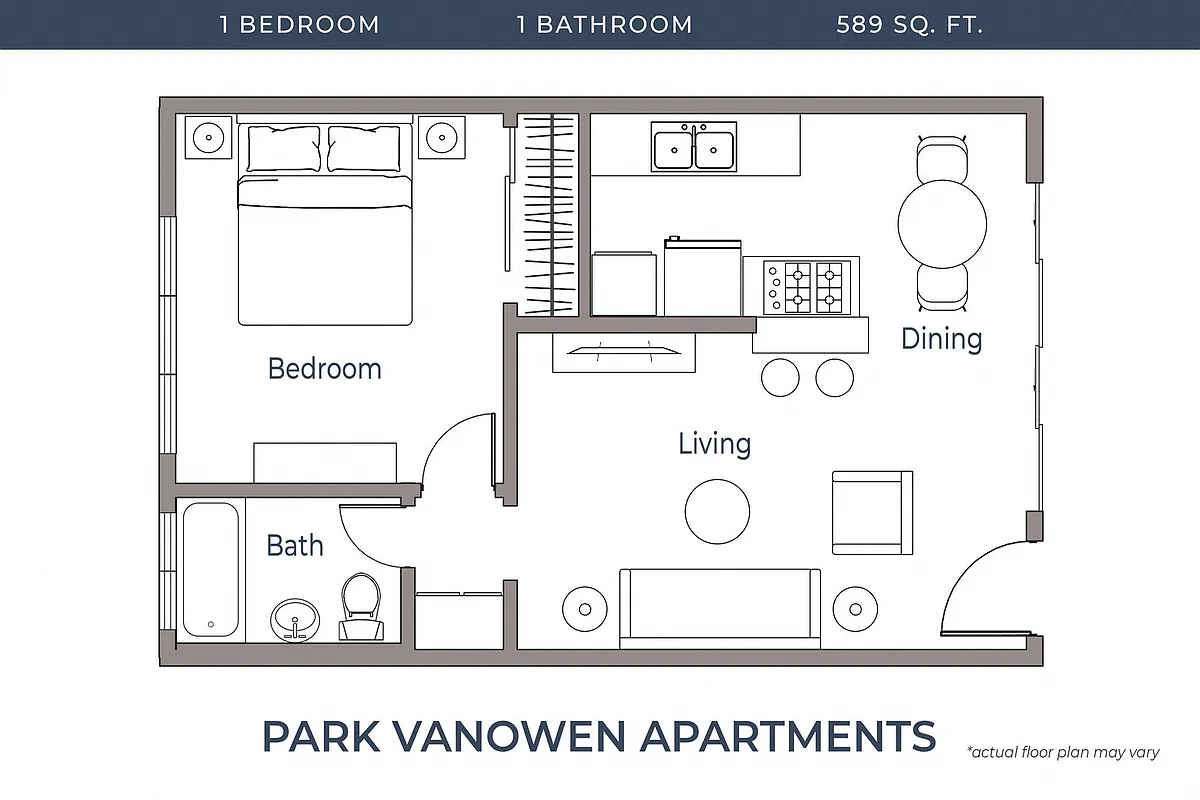 Floor plan 1 Bedroom, 1 Bath