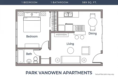 Floor plan 1 Bedroom, 1 Bath