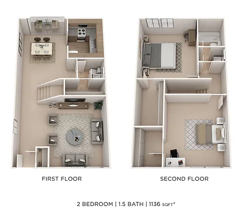 Floor plan Two Bedroom 1.5 Bath Townhome