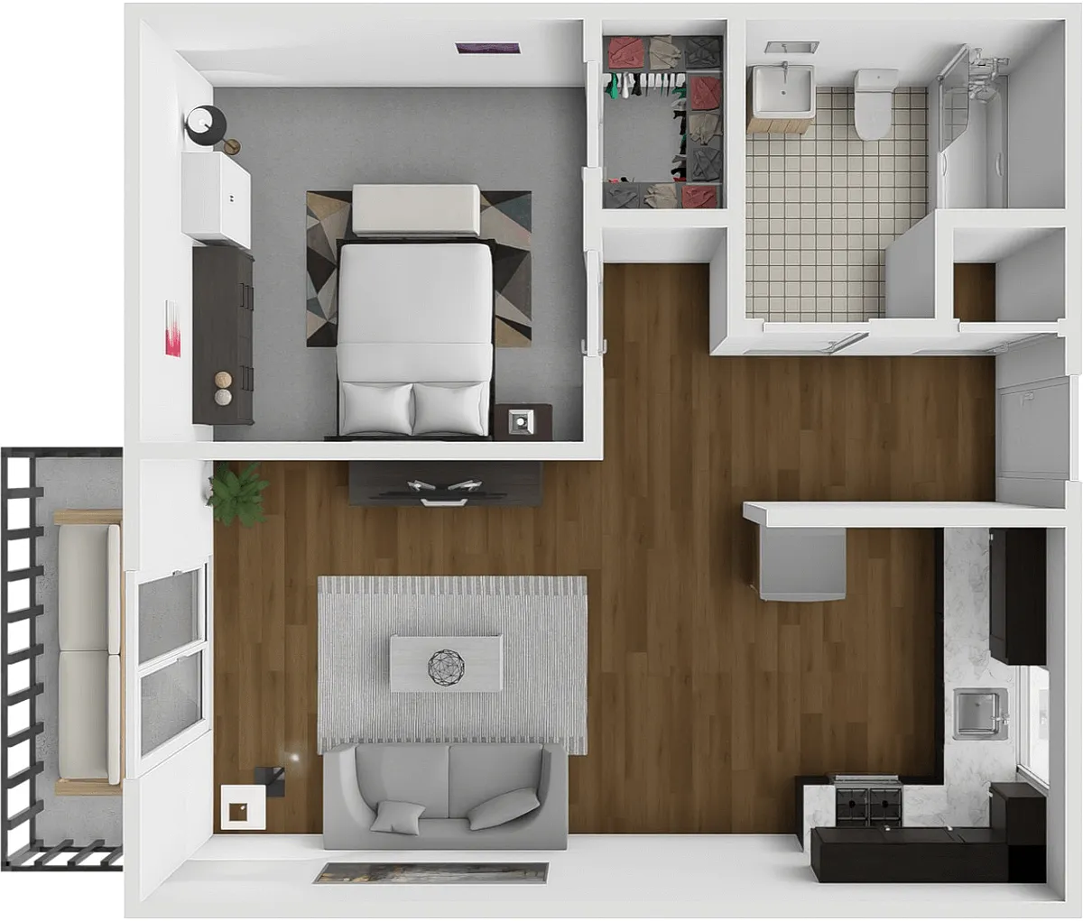 Floor plan 1 Bedroom with Private Balcony