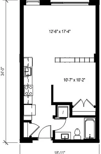 Floor plan 1 Bed/1 Bath Open-A14.1