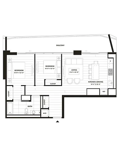 Floor plan 2 Bed/1 Bath-B13