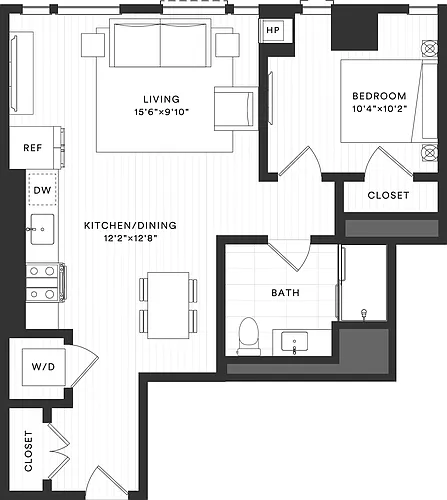 Floor plan 1 Bed/1 Bath-1A-2