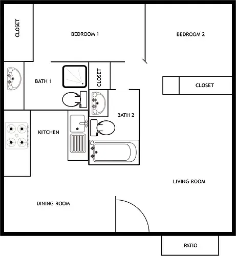 Floor plan 2 BD 2 BA