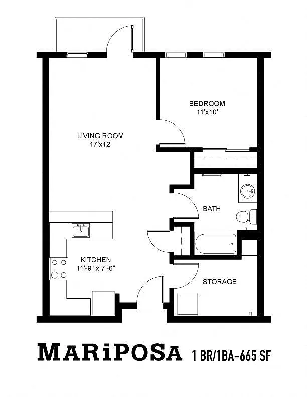 Floor plan The Mariposa | 1 Bedroom 1 Bath B