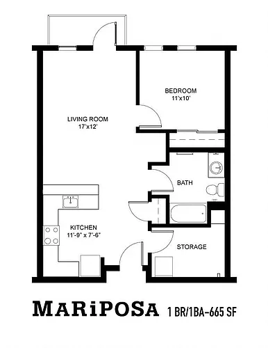 Floor plan The Mariposa | 1 Bedroom 1 Bath B