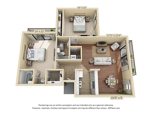 Floor plan 2-Bedroom 2-Bathroom