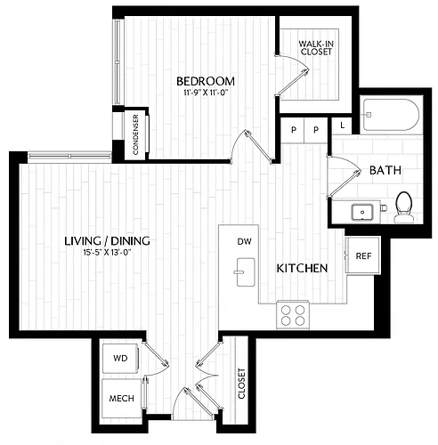 Floor plan 1 Bed/1 Bath-A3