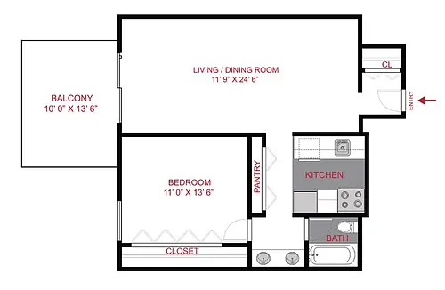 Floor plan 1 Bed 1 Bath A3