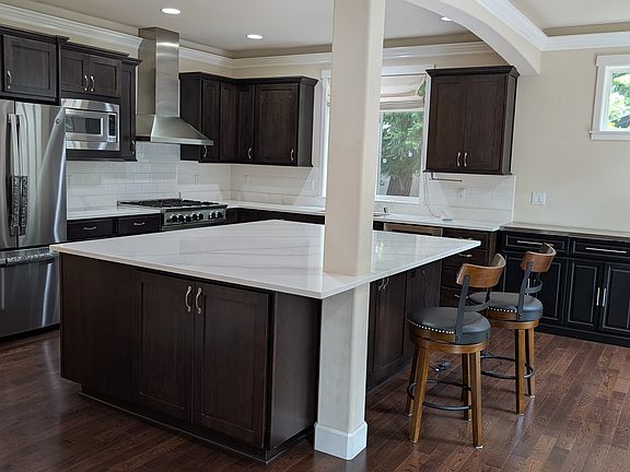 large island with bar stools