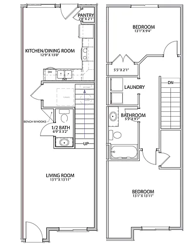Floor plan 2 Bed Furnished