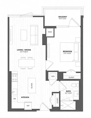 Floor plan 1 Bed/1 Bath-a65