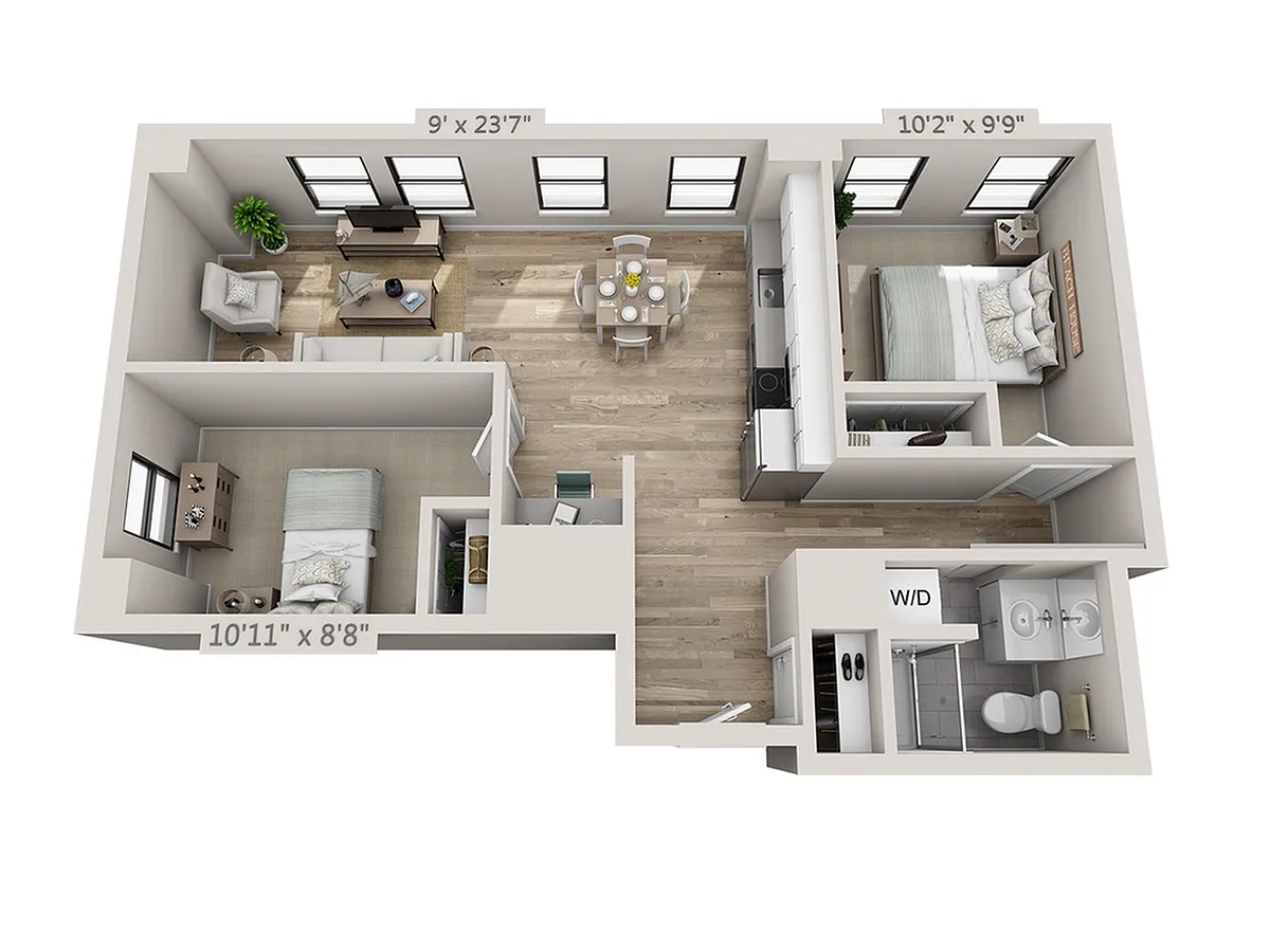 Floor plan 2-Bedroom 1-Bathroom | 835