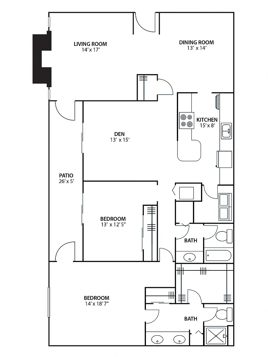 Floor plan 2BR 2BA (1780 SF)