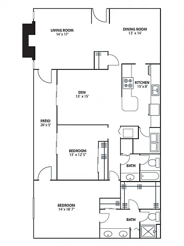 Floor plan 2BR 2BA (1780 SF)