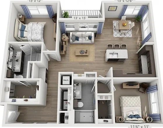 Floor plans are artist's rendering. All dimensions are approximate. Actual product and specifications may vary in dimension or detail. Not all features are available in every apartment. Prices and availability are subject to change. Floor plans are artist