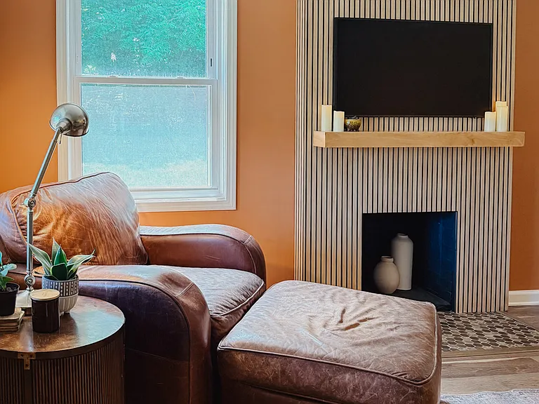 Decorative fireplace with a 42" picture frame TV
