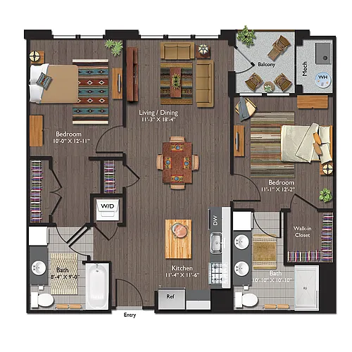 Floor plan Two Bedrooms/Two Bathrooms (C01)