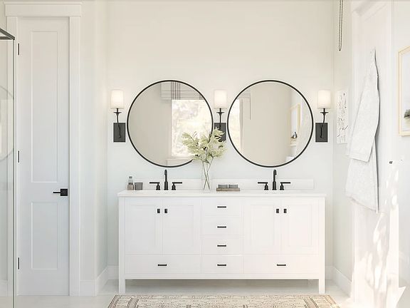 Primary bath with freestanding vanity