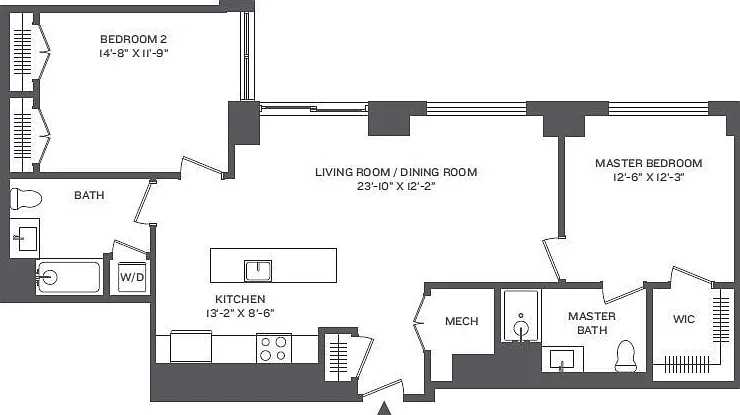 Cast Iron Lofts - Phase 2-2G - 2 Beds - 2 Baths - 1120 Sq. ft.