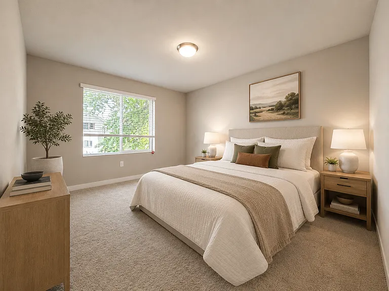 Virtually staged primary bedroom.