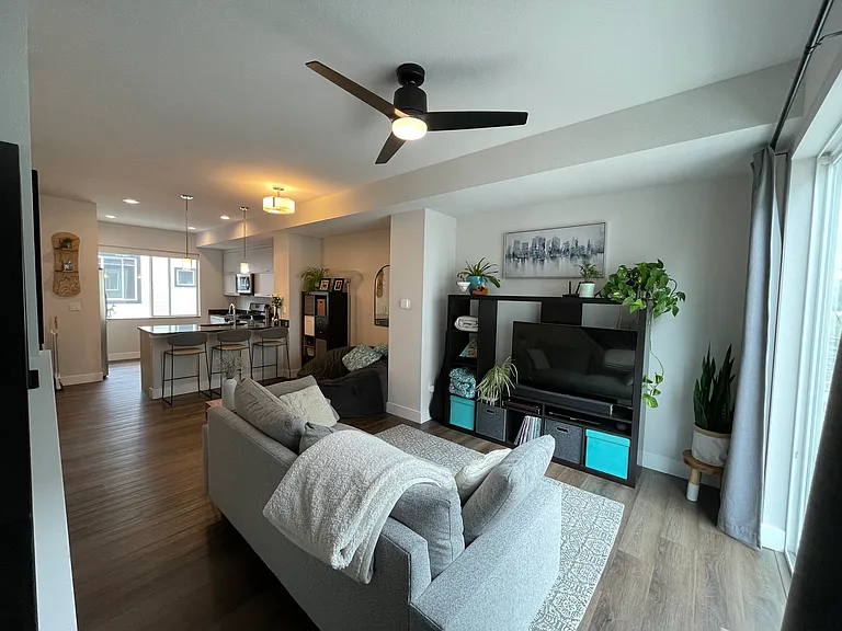 Living room area with balcony door