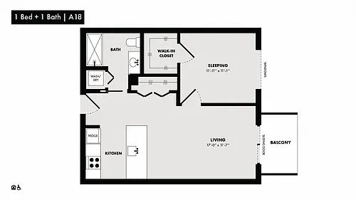 Floor plan 1 Bed/1 Bath-A18