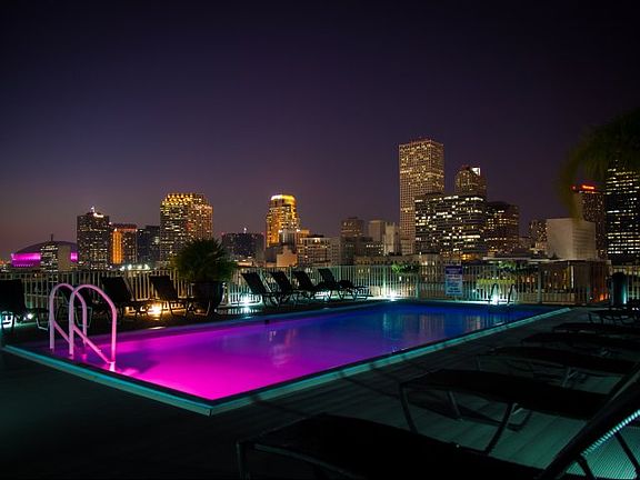 Dramatic View of Pool at Night