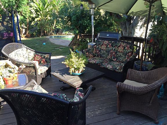 Back deck looking out at the pool