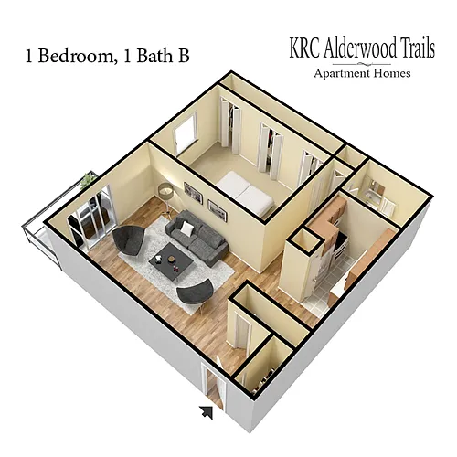 Floor plan 1 Bed 1 bath B