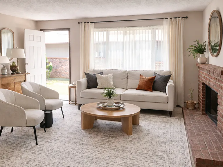 Living room with fireplace